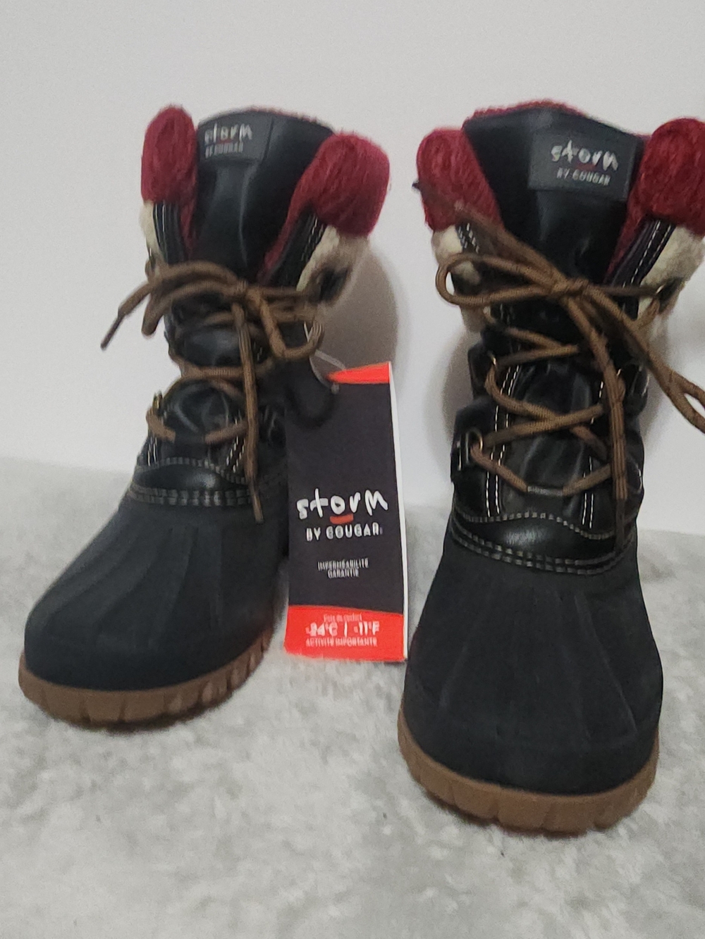 Storm by Cougar Creek Waterproof Winter Snow Boots Black Red Knit NWT Size 9